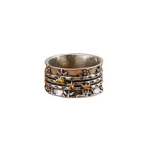 Boho Vintage Style Silver Bumblebee Wide Ring
